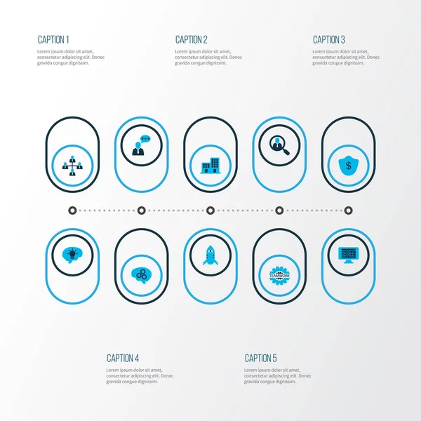 Teamwork-Symbole farbig gesetzt mit Teamstruktur, Brainstorming-Prozess, Browserfenster und anderen Kreativitätselementen. isolierte Illustration Teamwork-Symbole. — Stockfoto