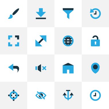 Hedef, kümesiyle renkli kullanıcı simgeleri gizlemek, aşağı ok ve diğer resim öğeleri. İzole illüstrasyon Kullanıcı simgeleri.