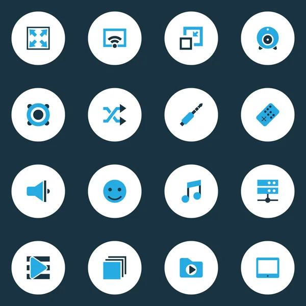 Media iconen gekleurde set met minimaliseren, tablet, verbreden en andere signaal elementen. Geïsoleerde illustratie media iconen. — Stockfoto