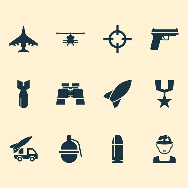 Warfare icons set with bomb, artillery, rocket and other weapons elements. Isolated  illustration warfare icons. — Stock Photo, Image