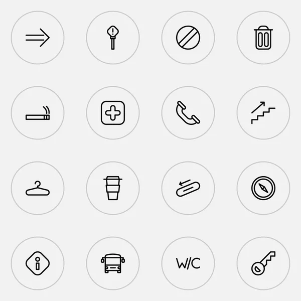 Ícones de informação linha estilo definido com wc, ônibus, café e outros elementos de autobus. Ícones de informação de ilustração vetorial isolado . —  Vetores de Stock