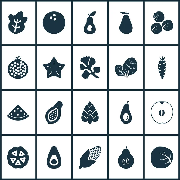 Gıda simgeler tazelik, guacamole, bitki ve diğer karpuz öğeleri ile ayarlayın. İzole vektör çizim gıda simgeler.