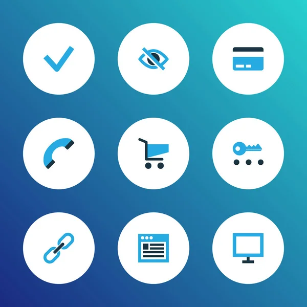 Ícones de interface colorido conjunto com marca de seleção, ocultar, link e outros elementos-chave. Ícones de interface de ilustração isolados . — Fotografia de Stock