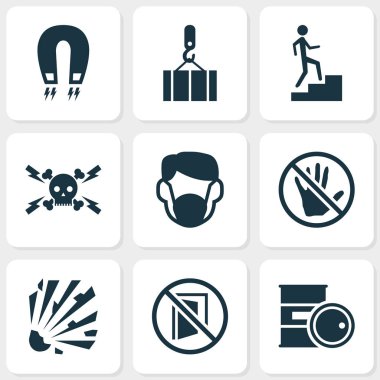 Emanet simgeler, kapalı tutun kapı ile genel gider vinç, set hızlandırmaya ve diğer elektrik öğeleri. İzole illüstrasyon Emanet simgeler.