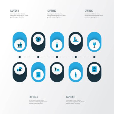 İçecekler simgeler ROM, balık menüsü, viski ve diğer viski öğeleri kümesi renkte. İllüstrasyon izole içecekler simgeler.