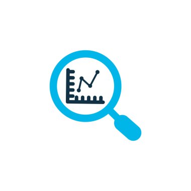 Araştırma simgesi renkli sembol. Moda tarzında birinci kalite izole büyüteç ögesi.