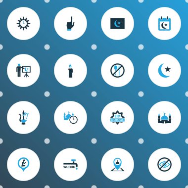 Ramazan simgeler kümesi ile yemek değil, sürahi, renkli oryantal sürahi öğeleri mum. İzole illüstrasyon Ramazan kutsal kişilerin resmi.