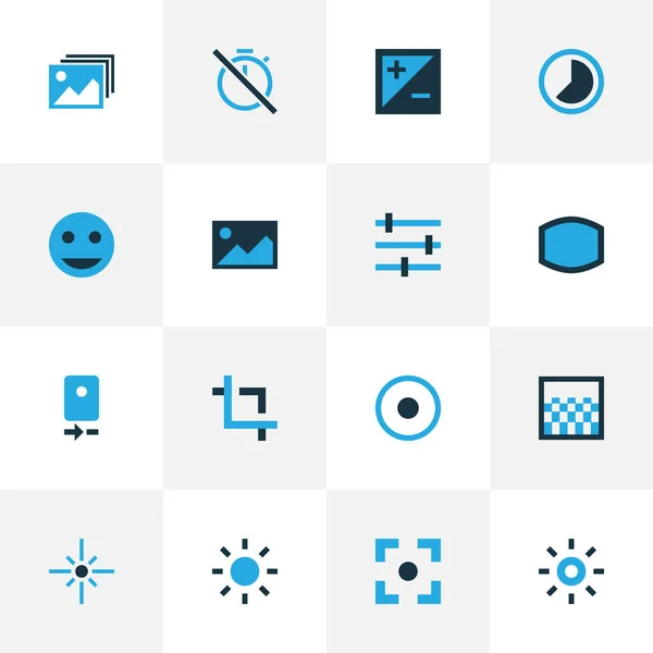 Picture icons colored set with gradient, tag face, center focus and other accelerated elements. Isolated  illustration picture icons.