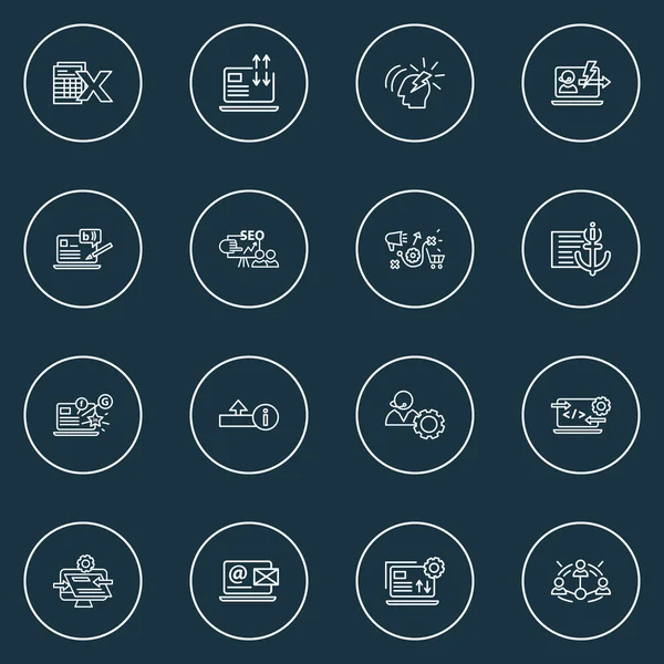 Optimization icons line style set with SEO training, brainstorming, blogging and other buying process elements. Isolated  illustration optimization icons. — Stock Photo, Image