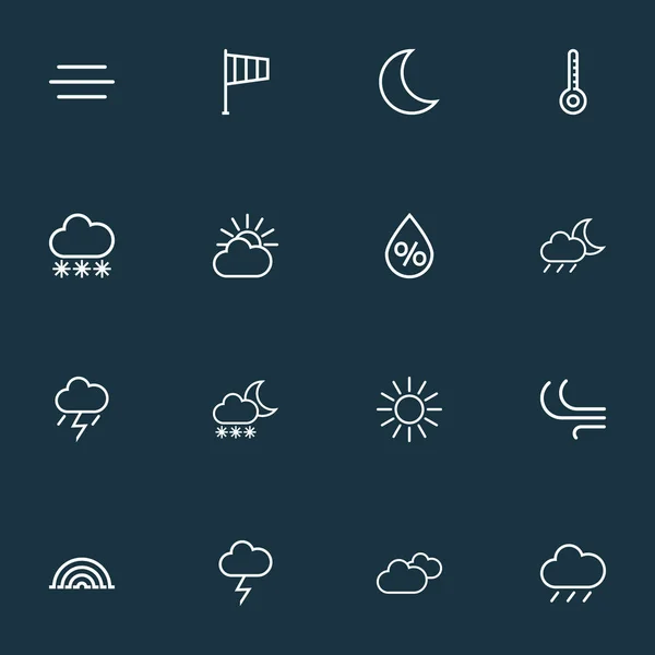 Ícones de ar linha estilo definido com precipitação, umidade, nevasca e outros elementos céu nuvem. Ícones de ar de ilustração isolados . — Fotografia de Stock