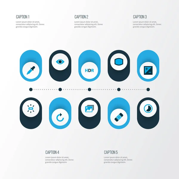 Image icons colored set with eyedropper, wb sunny, hdr and other pipette elements. Isolated  illustration image icons. — Stock Photo, Image