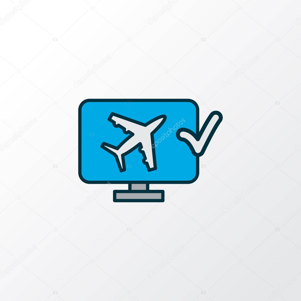 Online check-in icon colored line symbol. Premium quality isolated monitor element in trendy style.