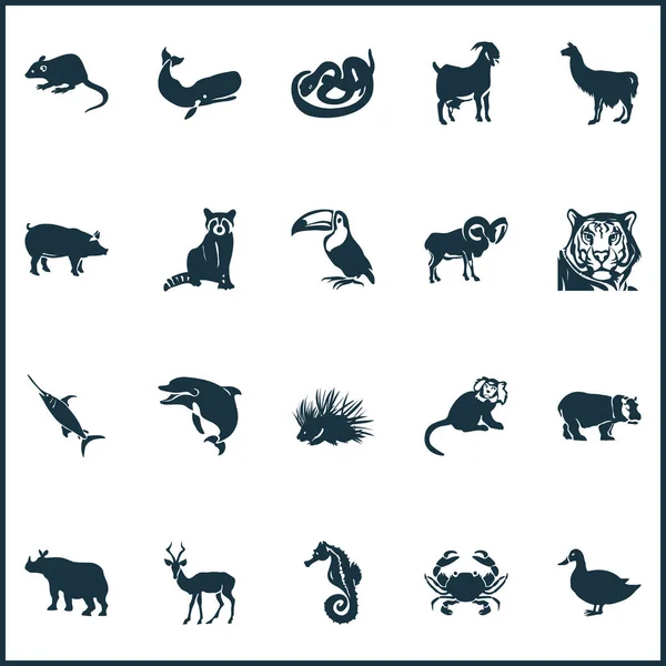 动物园的图标设置山羊, 鸭, 黑斑羚和其他犀牛元素。独立的插图动物园图标. — 图库照片