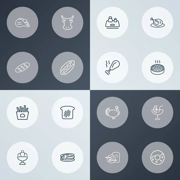 Jedzenie styl linii ikony zestaw z tacos, menu, wołowina i inne elementy krepy. Ilustracja na białym tle jedzenie ikony. — Zdjęcie stockowe