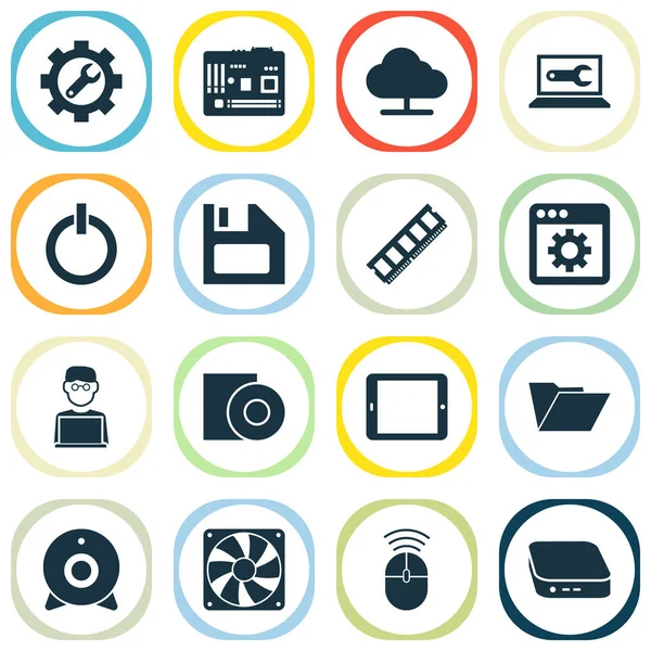 Digitala ikoner set med svalare, mannen med laptop, manöverorganet och andra datormus element. Isolerade illustration digital ikoner. — Stockfoto