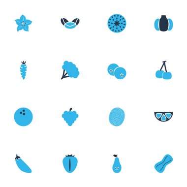 Sebze simgeler kümesi mangosteen, incir, fıstık ve çilek diğer öğelerle birlikte renkte. İzole vektör çizim sebze simgeler.