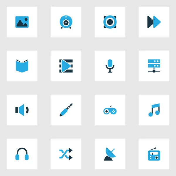 Multimediální ikony barevné sada s playlist, učebnice, hudbu a další prvky obrázek. Izolované vektorové ilustrace multimediální ikony. — Stockový vektor