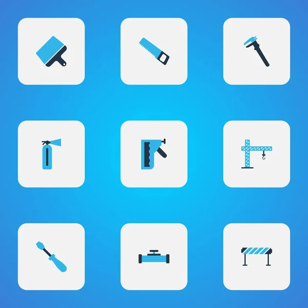 Industry icons colored set with fire extinguisher, barrage, construction stapler and other sewerage elements. Isolated vector illustration industry icons. — Stock Vector