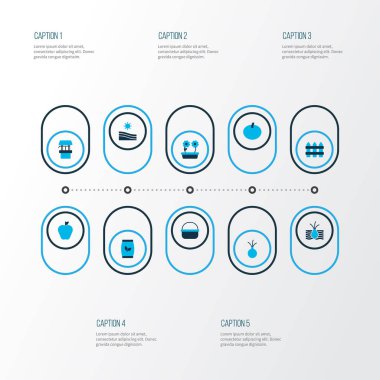Bahçe simgeler kümesi ile renkli, houseplant, alan ve diğer ritüellerde öğeleri çizmek. İzole vektör çizim Bahçe simgeler.