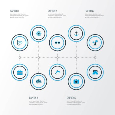 Sezon simgeler kümesi ile video, memeli, armatür ve diğer güneş gözlüğü öğeleri renkli. İzole vektör çizim sezon simgeler.