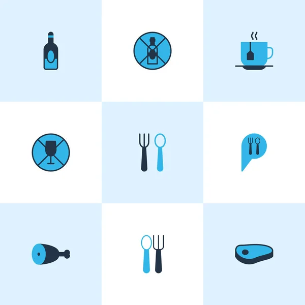 Restaurant icons colored set with no drinking, alcohol, tea and other steak elements. Isolated vector illustration restaurant icons. — Stock Vector