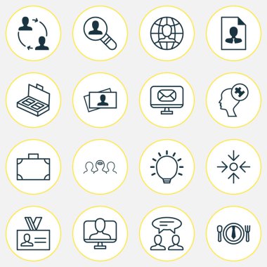 Kurumsal Icons set ile problem çözme, rehberlik, özgeçmiş ve diğer işbirliği öğeleri ile. İzole vektör çizim kurumsal simgeler.