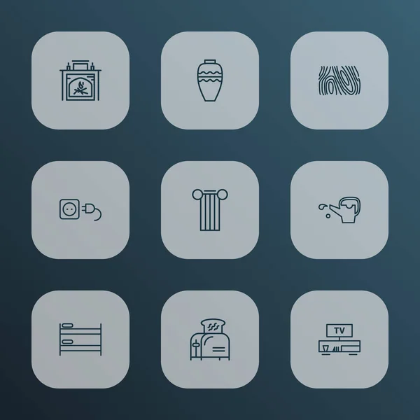 Haus-Symbole Linie Stil-Set mit Toaster, TV-Bank, Doppeldeckerbett und anderen Flammenelementen. isolierte Illustration Haus Ikonen. — Stockfoto