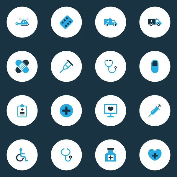 Drug icons colored set with stethoscope, medicament, heart and other sign  elements. Isolated  illustration drug icons. — Stock Photo, Image