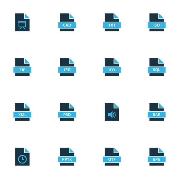Types icônes colorées ensemble avec fichier rar, présentation de fichier, fichier ico et autres éléments d'offre de pièces. Isolé types d'illustrations icônes . — Photo