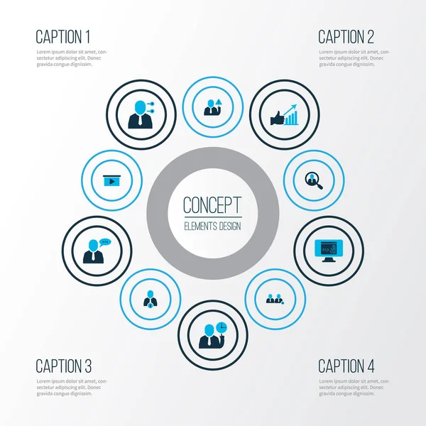 Teamwork-Symbole farbige Set mit besten Arbeiter, Mitarbeiter-Sprache, Team hinzufügen und andere Mitarbeiter-Elemente finden. isolierte Illustration Teamwork-Symbole. — Stockfoto