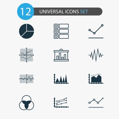Grafikler, diyagramlar ve istatistik simgeleri kümesi. Kaliteli sembol koleksiyonu. Simgeler web, uygulama ve UI tasarımı için kullanılabilir.