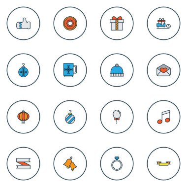 Christmas simgeleri ile eldiven, Noel top, helyum ve diğer ağaç oyuncak öğeleri Ayarla satır renkli. İllüstrasyon izole vektör christmas Icons.