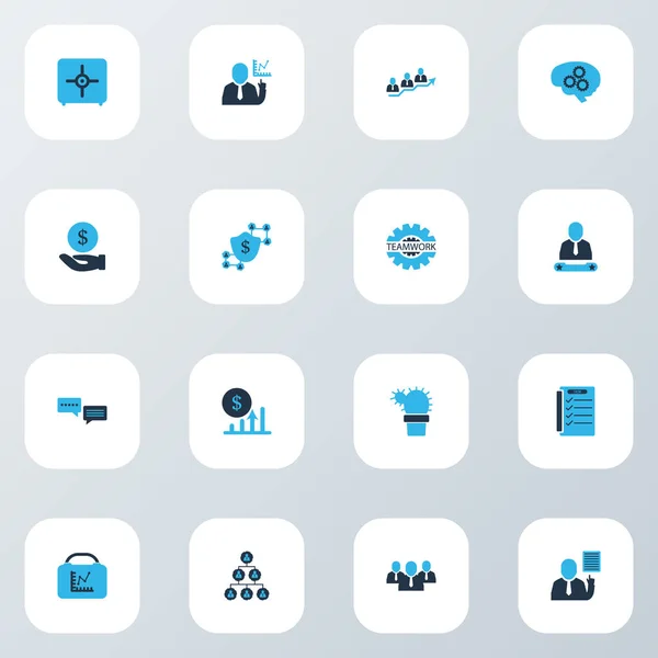 Work icons colored set with profit, gear, group and other financial elements. Isolated vector illustration work icons.