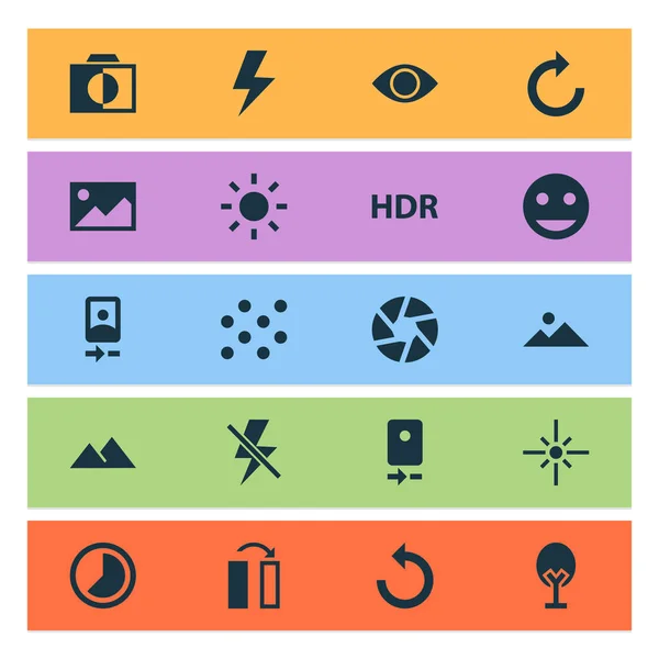 Photo icons set with refresh right, pattern, image and other camera rear elements. Isolated  illustration photo icons.