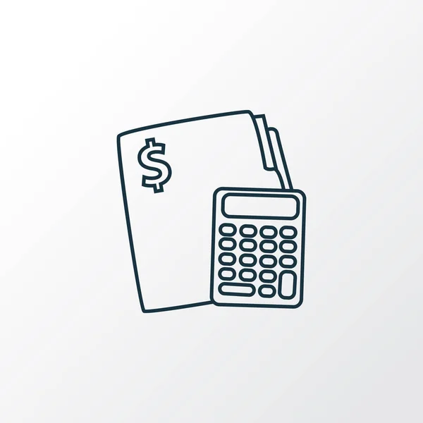 Calculadora de presupuesto icono símbolo de línea. Elemento de cálculo financiero aislado de calidad premium en estilo moderno . — Foto de Stock
