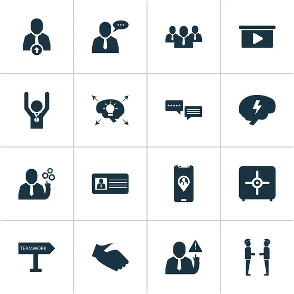 Work icons set with presentation, employee speech, upward leveling and other warning elements. Isolated  illustration work icons.