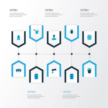 Çiftlik simgeler kümesi tahıl, varil, Tulum ve diğer Bauer öğeleri ile renkli. İzole vektör çizim çiftlik simgeler.