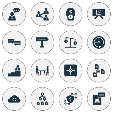 İş simgeleri cashback, analytics Yönetim Kurulu, Erkek üstte ve diğer para öğeleri ile ayarlayın. İzole vektör illüstrasyon iş simgeleri.