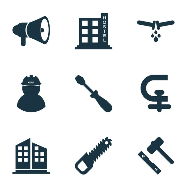 Industrial icons set with foreman, turn-screw, hostel and other clamp elements. Isolated  illustration industrial icons.