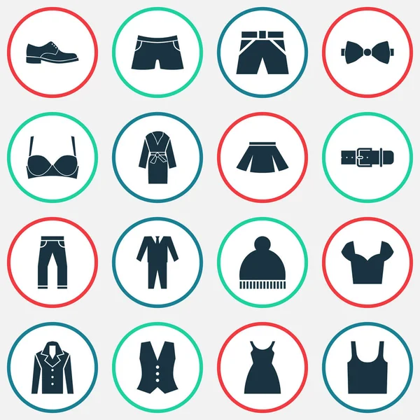 Dress icons set with male footwear, bow tie, suit and other dress elements. Isolated  illustration dress icons.