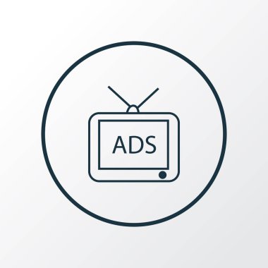 Reklam simgesi satır sembolü. Üstün kaliteli moda stil öğesinde tv izole.