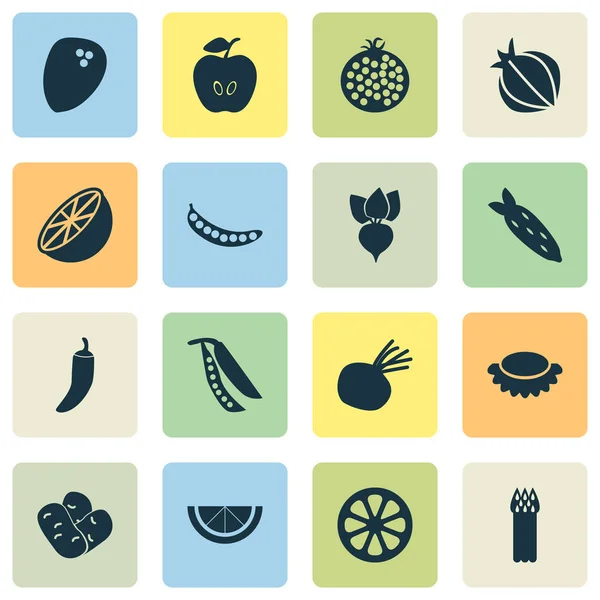 Овощные иконки с мандарином, перцем, элементами харикоса. Изолированные векторные иллюстрации . — стоковый вектор