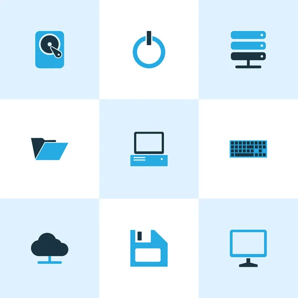 Computer icons colored set with server, diskette, computer and other floppy disk elements. Isolated  illustration computer icons. — Stock Photo, Image