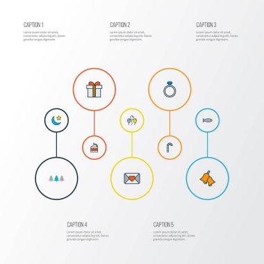 Mutlu simgeler satır kümesi mevcut, Balonlar, şeker kamışı ile Noel ağaçları öğeleri renkli. İzole illüstrasyon mutlu simgeler.