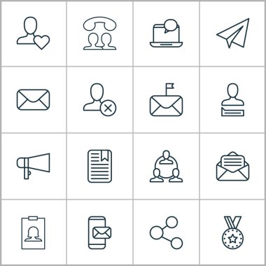 Icons set yazışmalar ağ, bağlanmak, grup ve diğer telefon mesajlaşma öğeleri. İzole illüstrasyon ağ kutsal kişilerin resmi.