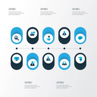 İş simgeler kümesi ile yukarı tesviye, kahve molası, işçiler için arama ve diğer çay zamanı öğesinin renkte. İzole vektör illüstrasyon iş simgeleri.