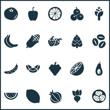 Sebze Icons set ile limon, portakal, kök ve diğer üzüm öğeleri ile. İzole vektör çizim sebze simgeler.