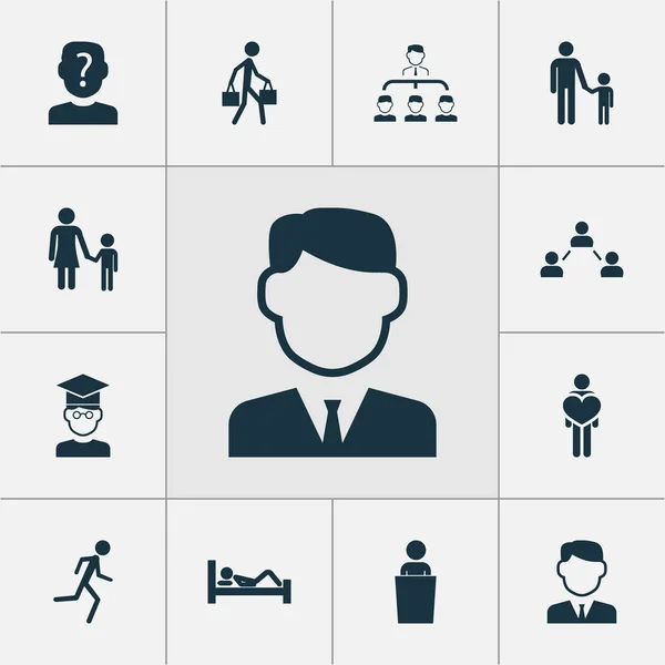 People icons set with mother with child, anonymous, subordination and other network elements. Isolated vector illustration people icons.