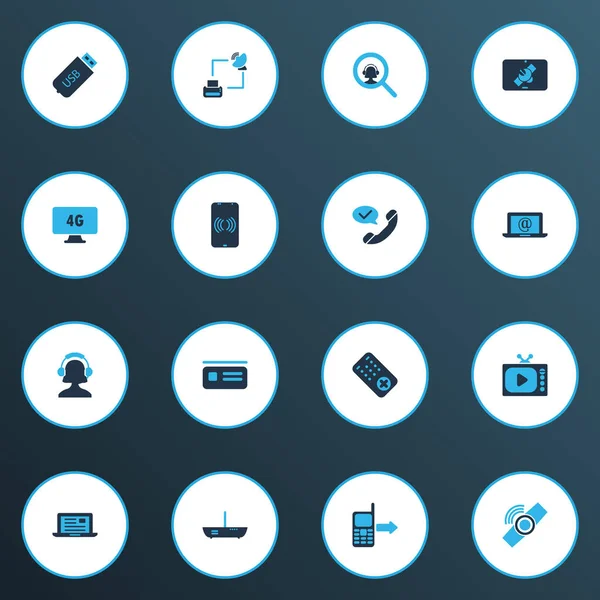 Connection icons colored set with 4g computer, talking, router and other wearable elements. Isolated vector illustration connection icons. — Stock Vector