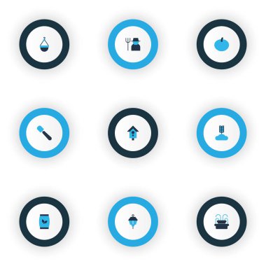 Bahçe simgeler kümesi bitki tohum, ölçek, ışık ve diğer tahıl öğeleri ile renkli. İzole şekil kutsal kişilerin resmi Bahçe.